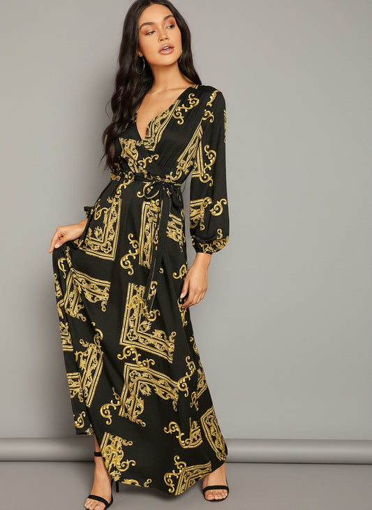 Black and rust bohemian wrap dress for women, ideal for brunch, work, or evening outings – PoshBella collection.