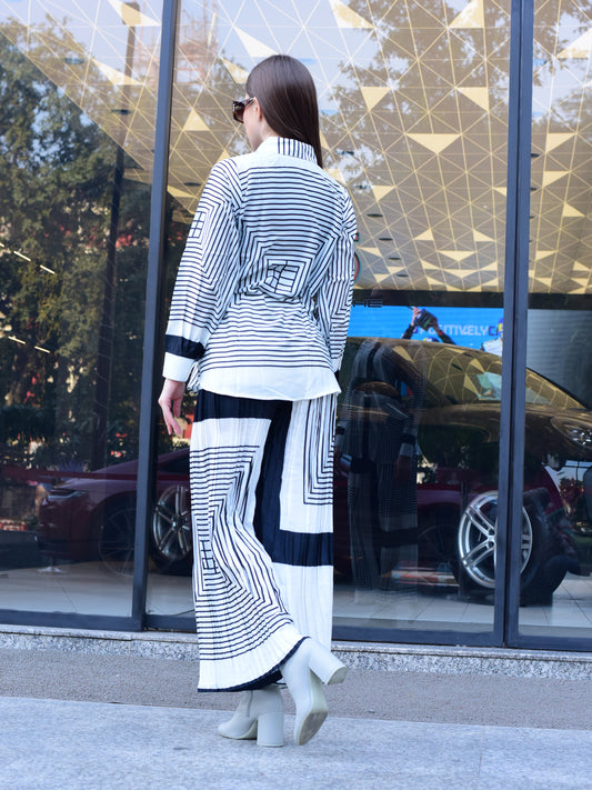 White Striped Collar Co-ord Set