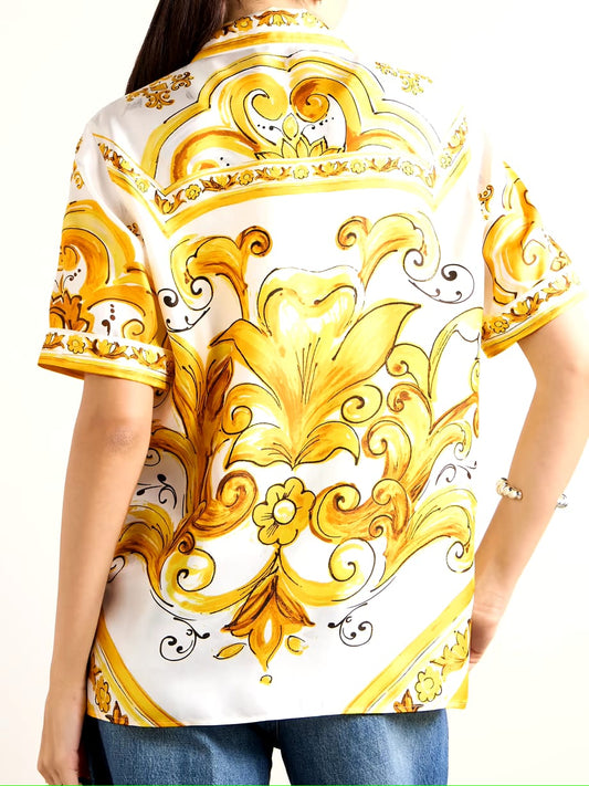 Yellow Floral Satin Shirt