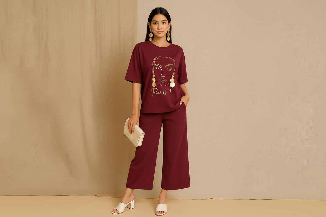 Maroon Stylish Coord Set