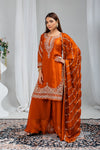 rust orange kurta set, rust orange kurta palazzo set, embroidered kurta palazzo set, silk kurta set for women, festive wear for women, festive kurta set, Diwali kurta set, Karwa Chauth outfit for women, Karwa Chauth kurta set, Navratri outfit for women, Navratri festive wear, wedding wear kurta set, wedding guest outfit for women, new bride wedding gift, wedding gift for wife, festive gift for sister, festive gift for bhabhi, Indian ethnic wear for women, designer kurta set, embroidered silk kurta, orange e