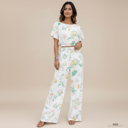 White Floral Crop Coord Set