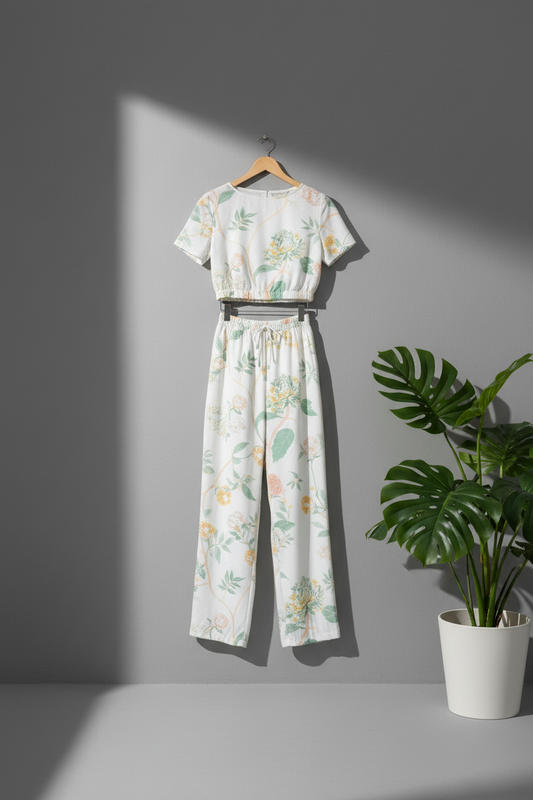 White Floral Crop Coord Set