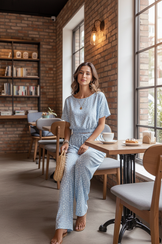 Blue Polka Dot Crop Coord Set