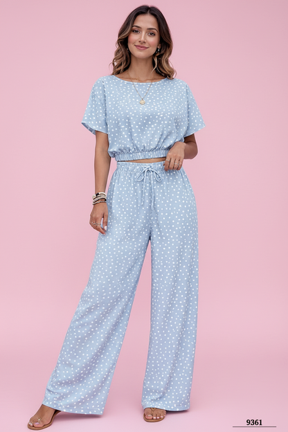 Blue Polka Dot Crop Coord Set