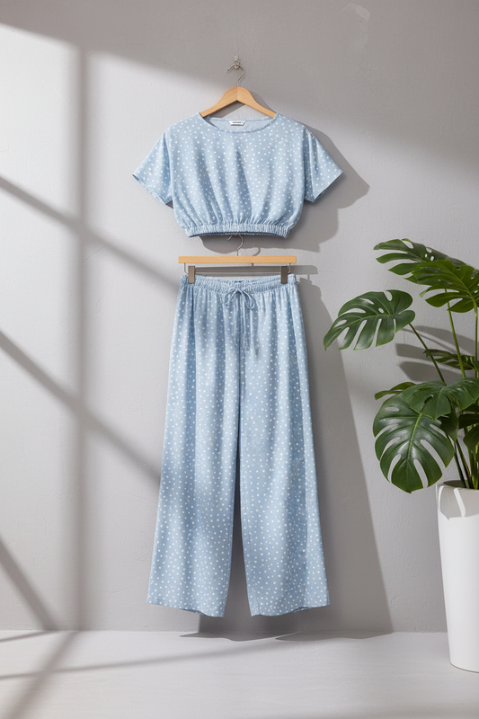 Blue Polka Dot Crop Coord Set