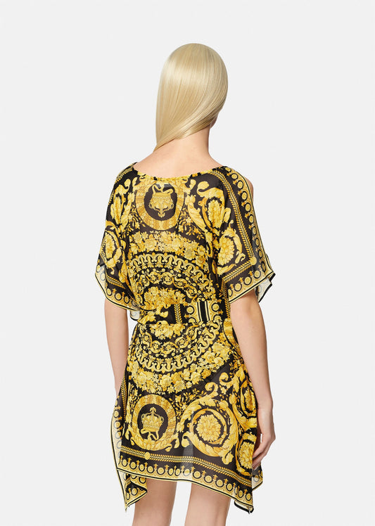 Luxury free-size printed tunic top with slit sleeves in black and gold