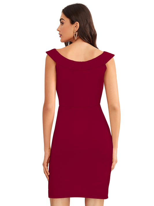 Back view of maroon sleeveless bodycon dress for women showing solid design and fitted silhouette