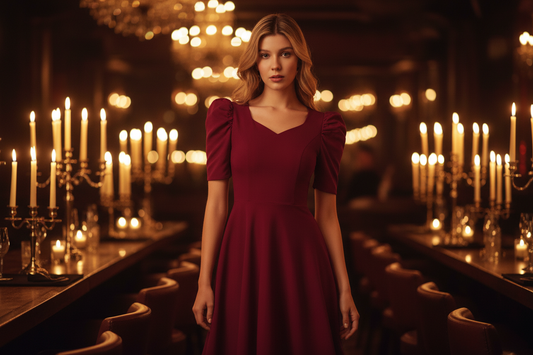 Valentine special maroon V-neck dress POSHBELLA