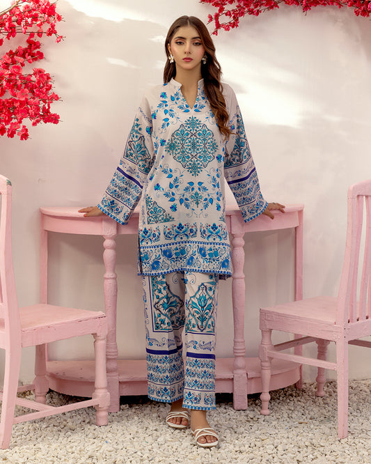 blue printed co ord set, vintage printed co ord set, festive co ord set for women, Korean BSY co ord set, floral co ord set, ethnic co ord set, office wear co ord set, brunch outfit women, party wear co ord set, luxury co ord set, designer co ord set, Indian festive wear, stylish women's co ord set
