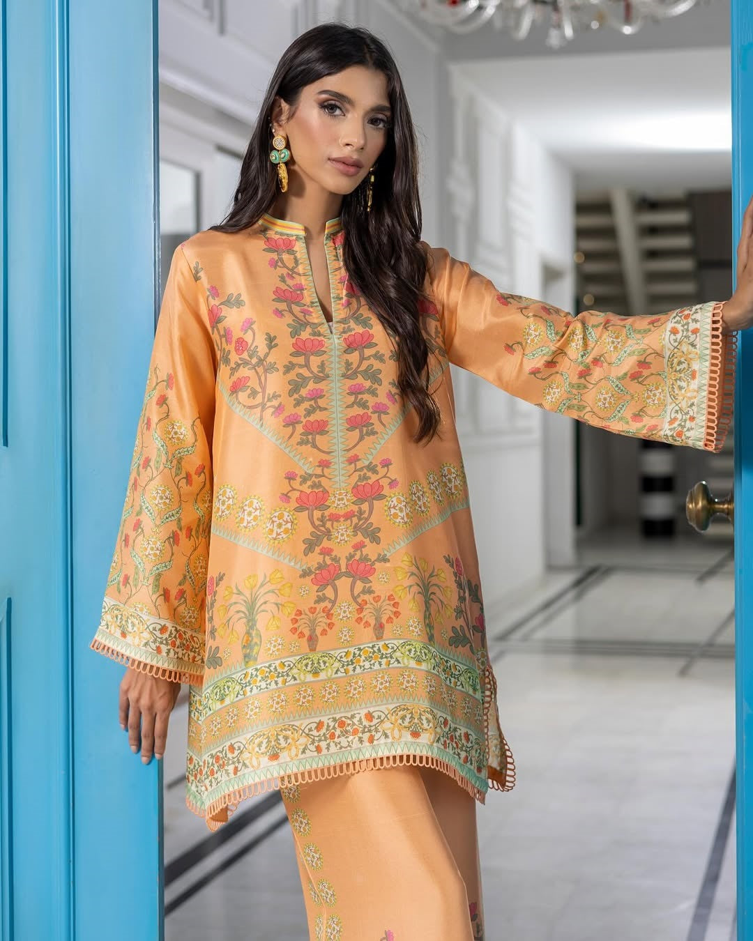 vintage printed co ord set, festive co ord set for women, Korean BSY co ord set, peach co ord set, floral printed co ord set, ethnic co ord set, Rakhi outfit for women, party wear co ord set, premium women's co ord, designer festive outfit, luxury co ord set, Indian festive wear, stylish co ord set