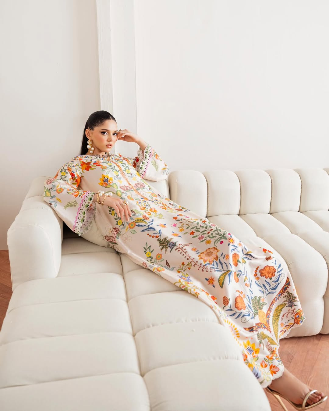floral printed maxi dress, Korean BSY dress for women, floral festive dress, premium printed dress, modern Indian dress, Rakhi outfit for women, vacation maxi dress, elegant floral dress, luxury western dress for women, botanical print maxi dress