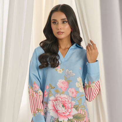 pastel floral co ord set, floral co ord set for women, linen co ord set for women, pastel blue co ord set, floral two piece set, women linen co ord set, printed co ord set, floral workwear outfit, smart casual co ord set, brunch outfit for women, vacation outfit for women, relaxed fit co ord set, elegant women co ord set, trendy co ord set for women, summer co ord set