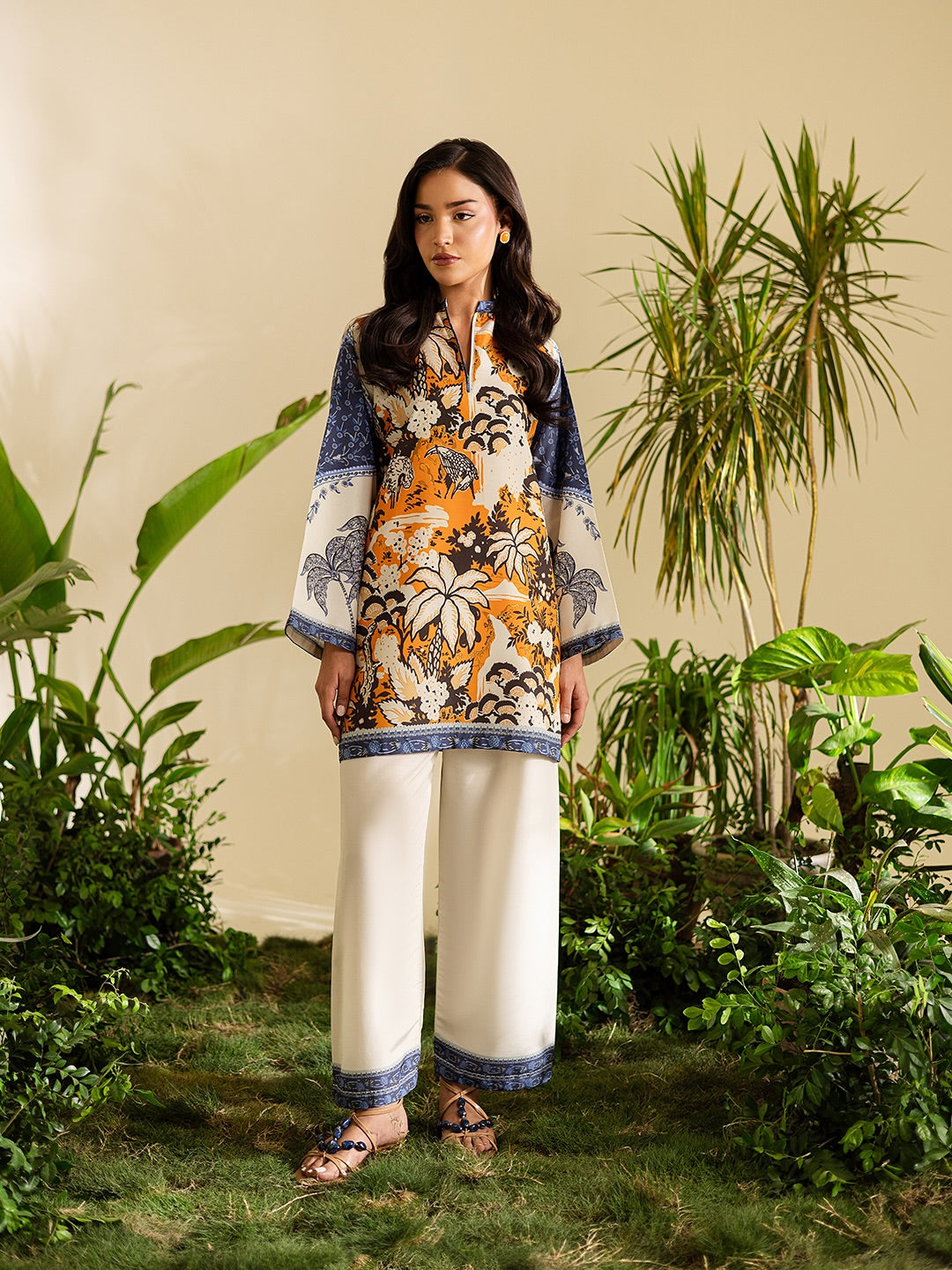 orange floral co ord set for women, Korean BSY co ord set, printed co ord set, floral printed co ord set, orange printed co ord set, wide leg pants co ord set, premium co ord set for women, women printed top and pants set, stylish western co ord set, vacation co ord set for women, brunch outfit for women, trendy co ord set, PoshBella co ord set