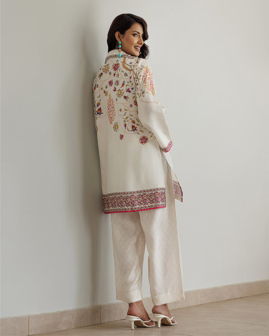 “Back view of PoshBella wedding-ready co-ord set featuring soft pastel prints, ideal for brides-to-be, mehendi functions and elegant festive celebrations.”