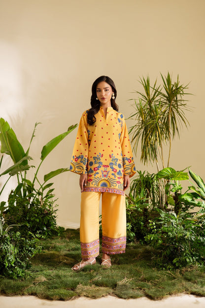 golden yellow co ord set for women, yellow printed co ord set, golden printed co ord set, linen co ord set for women, printed tunic and pants set, yellow floral co ord set, wide leg pants co ord set, ethnic inspired co ord set, statement printed co ord set, women summer co ord set, elegant co ord set for women, festive co ord set, workwear co ord set for women, brunch outfit for women, stylish printed two piece set, premium co ord set for women, PoshBella co ord set