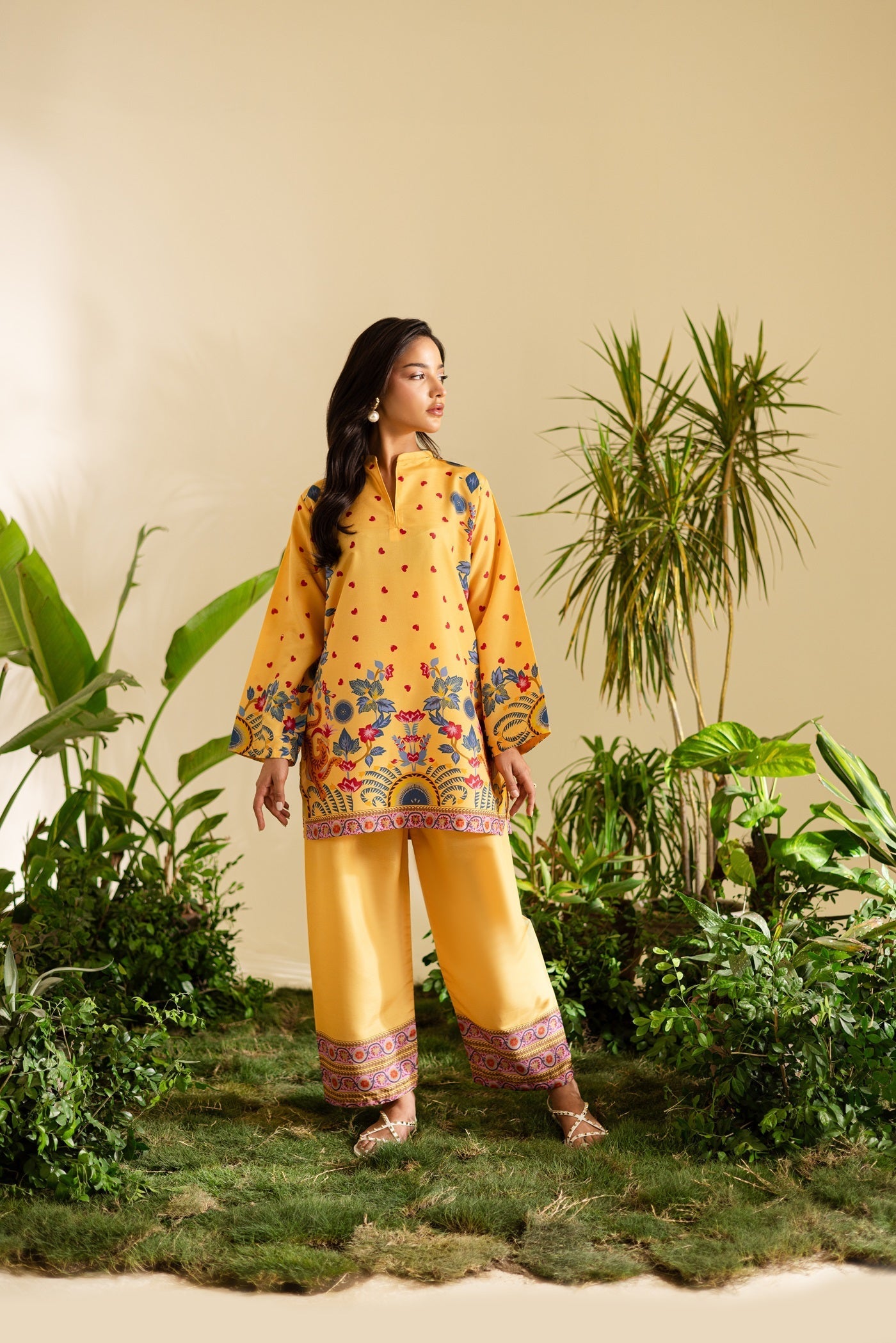 golden yellow co ord set for women, yellow printed co ord set, golden printed co ord set, linen co ord set for women, printed tunic and pants set, yellow floral co ord set, wide leg pants co ord set, ethnic inspired co ord set, statement printed co ord set, women summer co ord set, elegant co ord set for women, festive co ord set, workwear co ord set for women, brunch outfit for women, stylish printed two piece set, premium co ord set for women, PoshBella co ord set