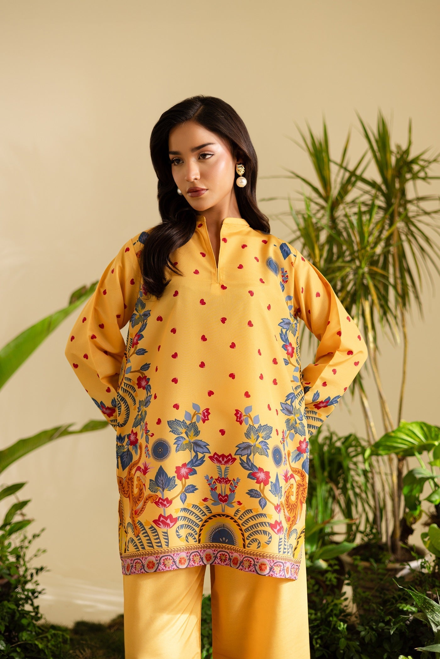golden yellow co ord set for women, yellow printed co ord set, golden printed co ord set, linen co ord set for women, printed tunic and pants set, yellow floral co ord set, wide leg pants co ord set, ethnic inspired co ord set, statement printed co ord set, women summer co ord set, elegant co ord set for women, festive co ord set, workwear co ord set for women, brunch outfit for women, stylish printed two piece set, premium co ord set for women, PoshBella co ord set