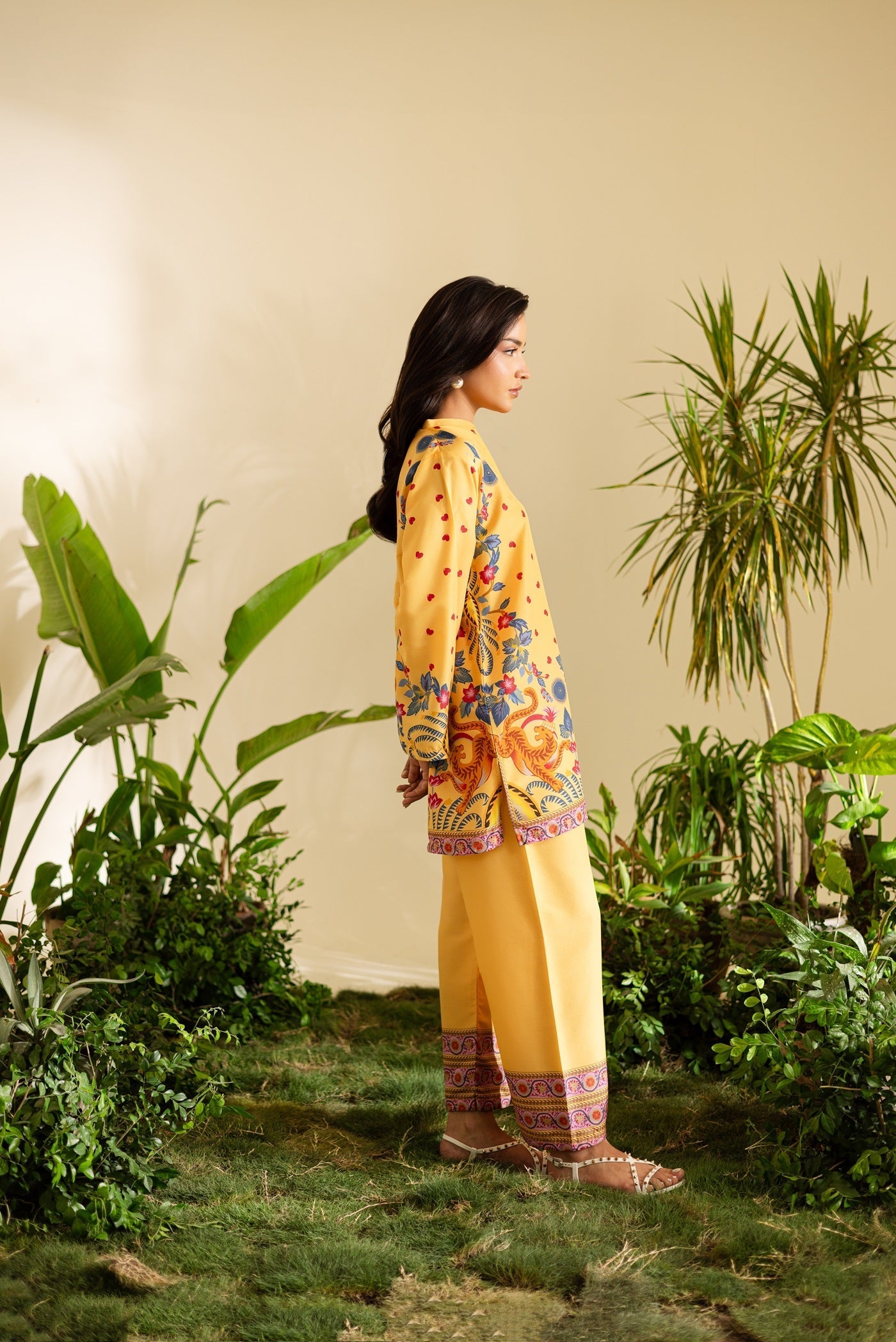 golden yellow co ord set for women, yellow printed co ord set, golden printed co ord set, linen co ord set for women, printed tunic and pants set, yellow floral co ord set, wide leg pants co ord set, ethnic inspired co ord set, statement printed co ord set, women summer co ord set, elegant co ord set for women, festive co ord set, workwear co ord set for women, brunch outfit for women, stylish printed two piece set, premium co ord set for women, PoshBella co ord set