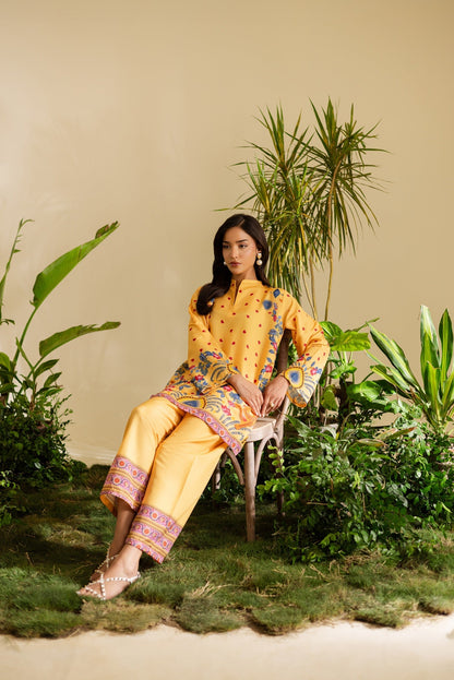 golden yellow co ord set for women, yellow printed co ord set, golden printed co ord set, linen co ord set for women, printed tunic and pants set, yellow floral co ord set, wide leg pants co ord set, ethnic inspired co ord set, statement printed co ord set, women summer co ord set, elegant co ord set for women, festive co ord set, workwear co ord set for women, brunch outfit for women, stylish printed two piece set, premium co ord set for women, PoshBella co ord set
