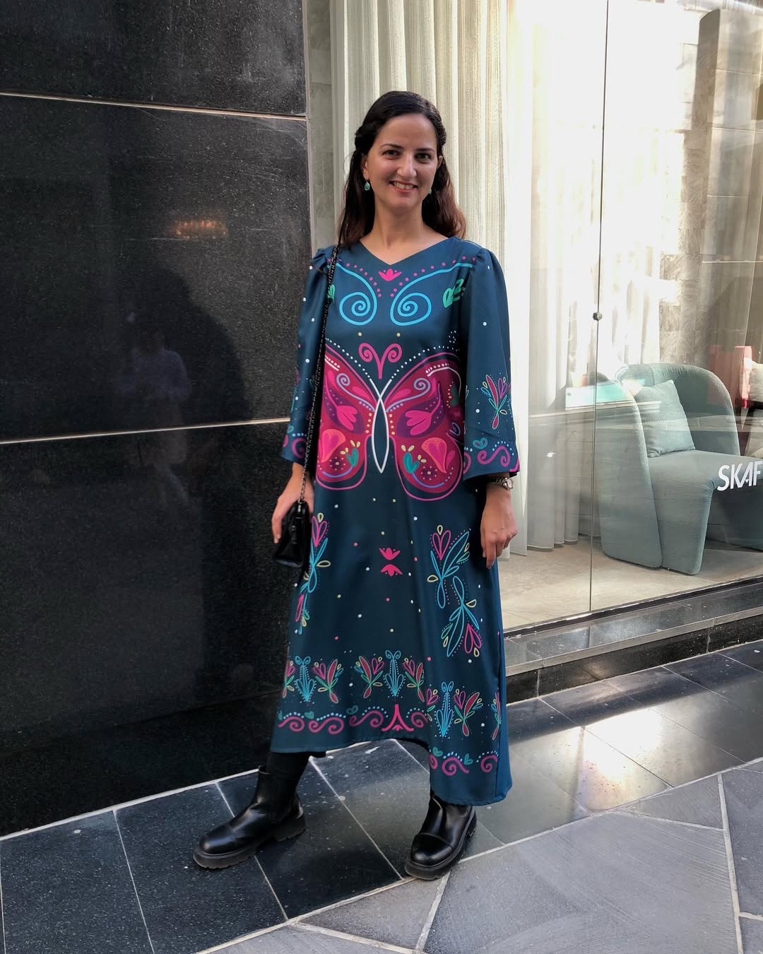 Vintage printed long dress, printed maxi dress for women, Korean BSY dress, long dress for women, flared sleeve maxi dress, stylish casual dress for women, printed dress for brunch, women’s vacation dress, women’s evening dress, trendy printed dress, statement dress for women, elegant long dress, contemporary ethnic dress, women’s fashion dress