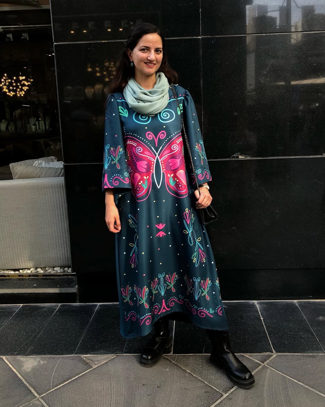 Vintage printed long dress, printed maxi dress for women, Korean BSY dress, long dress for women, flared sleeve maxi dress, stylish casual dress for women, printed dress for brunch, women’s vacation dress, women’s evening dress, trendy printed dress, statement dress for women, elegant long dress, contemporary ethnic dress, women’s fashion dress