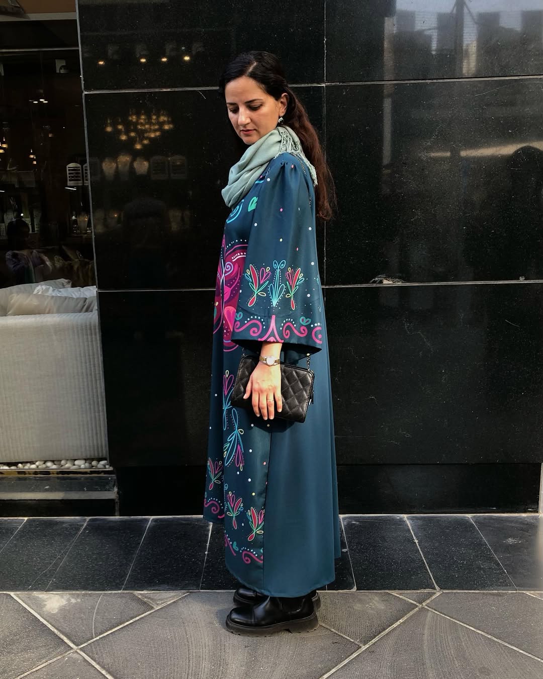 Vintage printed long dress, printed maxi dress for women, Korean BSY dress, long dress for women, flared sleeve maxi dress, stylish casual dress for women, printed dress for brunch, women’s vacation dress, women’s evening dress, trendy printed dress, statement dress for women, elegant long dress, contemporary ethnic dress, women’s fashion dress