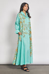 Modern botanical dress, linen shirt dress for women, long shirt dress, botanical print dress, linen dress for women, aqua blue dress, floral shirt dress, long casual dress for women, workwear dress for women, smart casual dress, vacation dress for women, summer linen dress, printed long dress, women’s everyday dress, stylish shirt dress