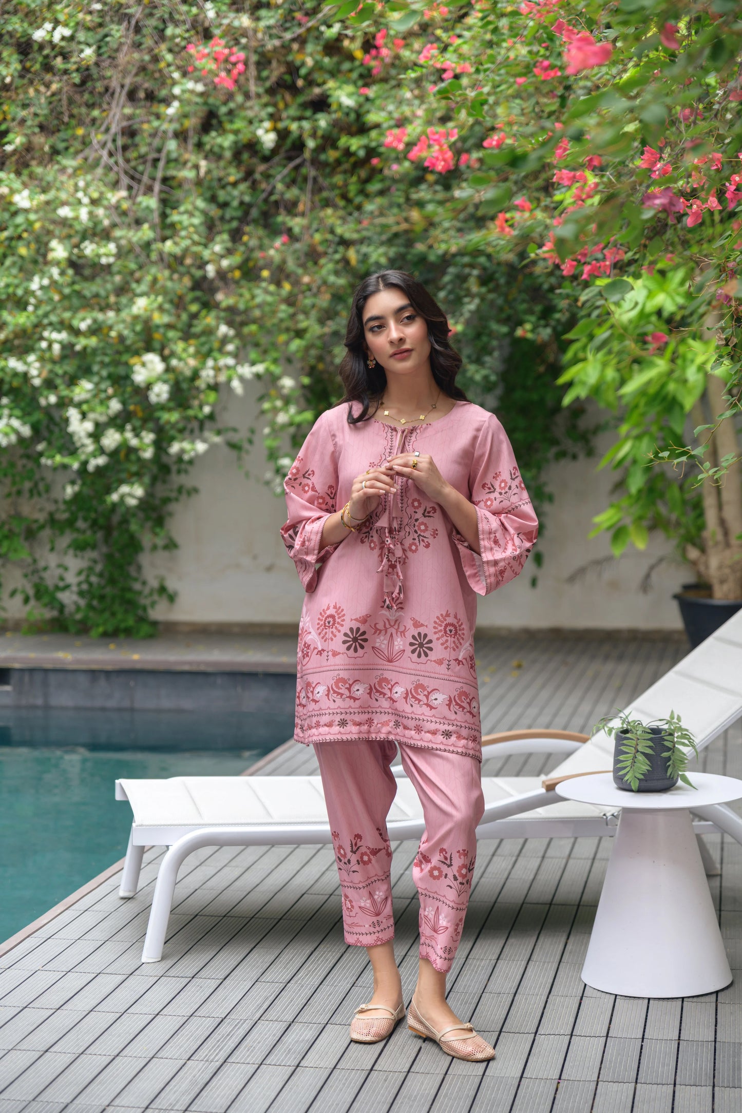 pink co-ord set for women, floral printed co-ord set, Korean BSY co-ord set, pink kurta set for women, printed kurta set, festive wear for women, ethnic co-ord set, contemporary ethnic wear, women’s festive outfit, office wear co-ord set, stylish kurta set for women
