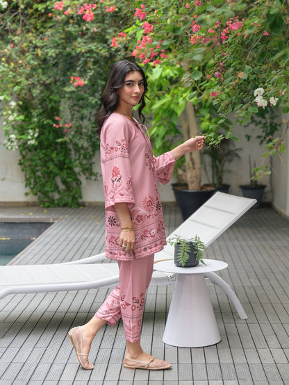 pink co-ord set for women, floral printed co-ord set, Korean BSY co-ord set, pink kurta set for women, printed kurta set, festive wear for women, ethnic co-ord set, contemporary ethnic wear, women’s festive outfit, office wear co-ord set, stylish kurta set for women