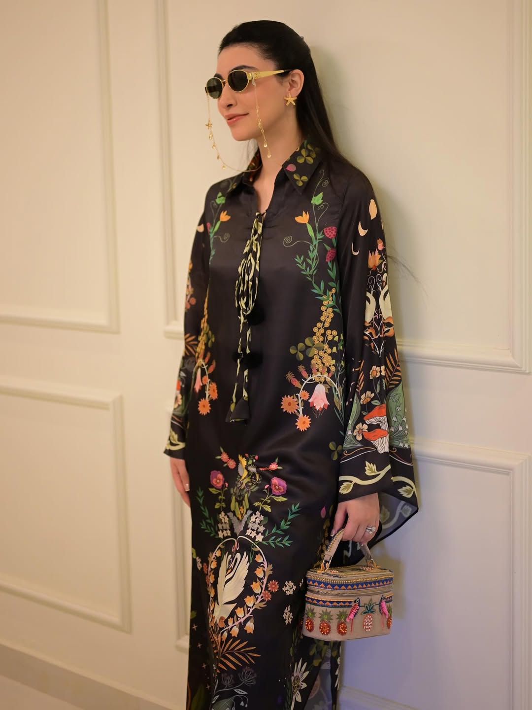 black printed dress for women, vintage floral dress, Korean BSY dress, luxury printed maxi dress, western printed dress for women, vacation dress for women, resort wear dress, designer printed dress, elegant women's dress, premium western wear for women