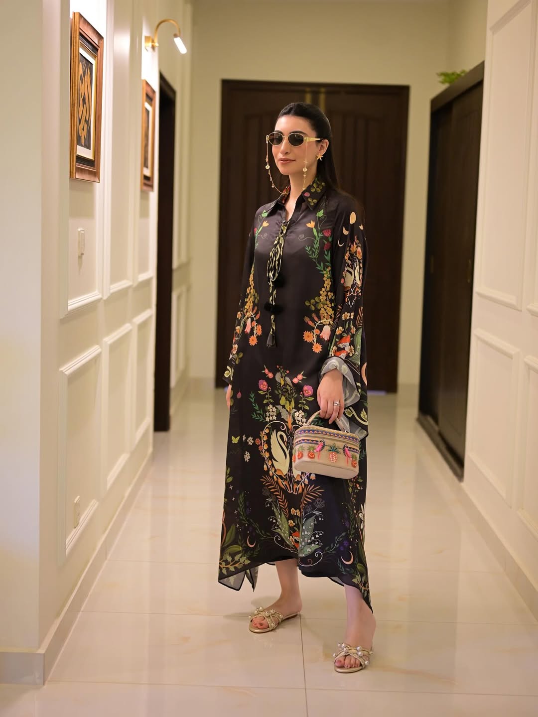 black printed dress for women, vintage floral dress, Korean BSY dress, luxury printed maxi dress, western printed dress for women, vacation dress for women, resort wear dress, designer printed dress, elegant women's dress, premium western wear for women