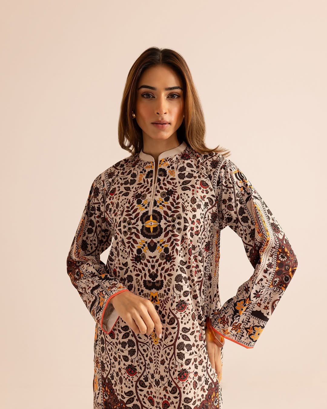 ethnic co ord set for women, printed co ord set, Korean BSY co ord set, festive co ord set, ethnic wear for women, printed ethnic co ord set, designer co ord set for women, festive wear for women, stylish co ord set, premium co ord set for women, floral printed co ord set, traditional print co ord set, beige co ord set for women, brown printed co ord set, mustard printed outfit, festive outfit for women, kurta style co ord set, ethnic fusion wear, Indian western wear, office wear co ord set, brunch outfit f