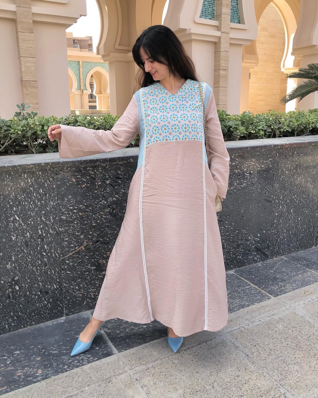 long dress for women, straight fit dress for women, rayon dress for women, long rayon dress, pink dress for women, blush pink dress, printed dress for women, ethnic fusion dress, Indo western dress for women, elegant casual dress, stylish long dress, modest dress for women, full sleeve long dress, flared sleeve dress, V neck dress for women, festive daywear, brunch dress for women, vacation dress for women, resort wear dress, family gathering outfit, kitty party dress, everyday dress for women, comfortable 