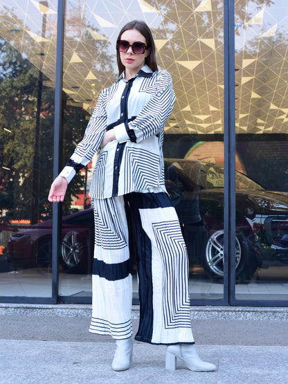 White Striped Collar Co-ord Set