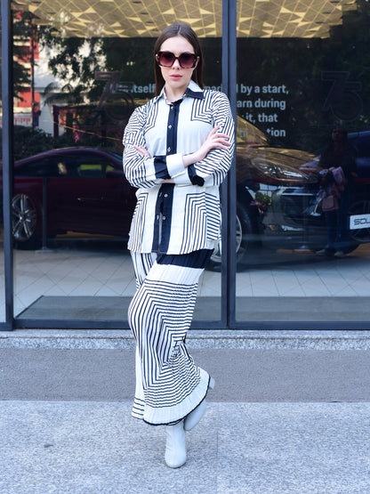 White Striped Collar Co-ord Set