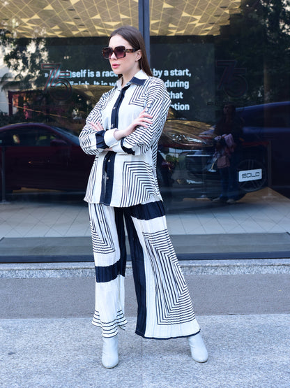 White Striped Collar Co-ord Set