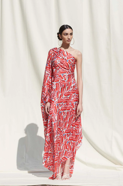 Red One-Shoulder Gown