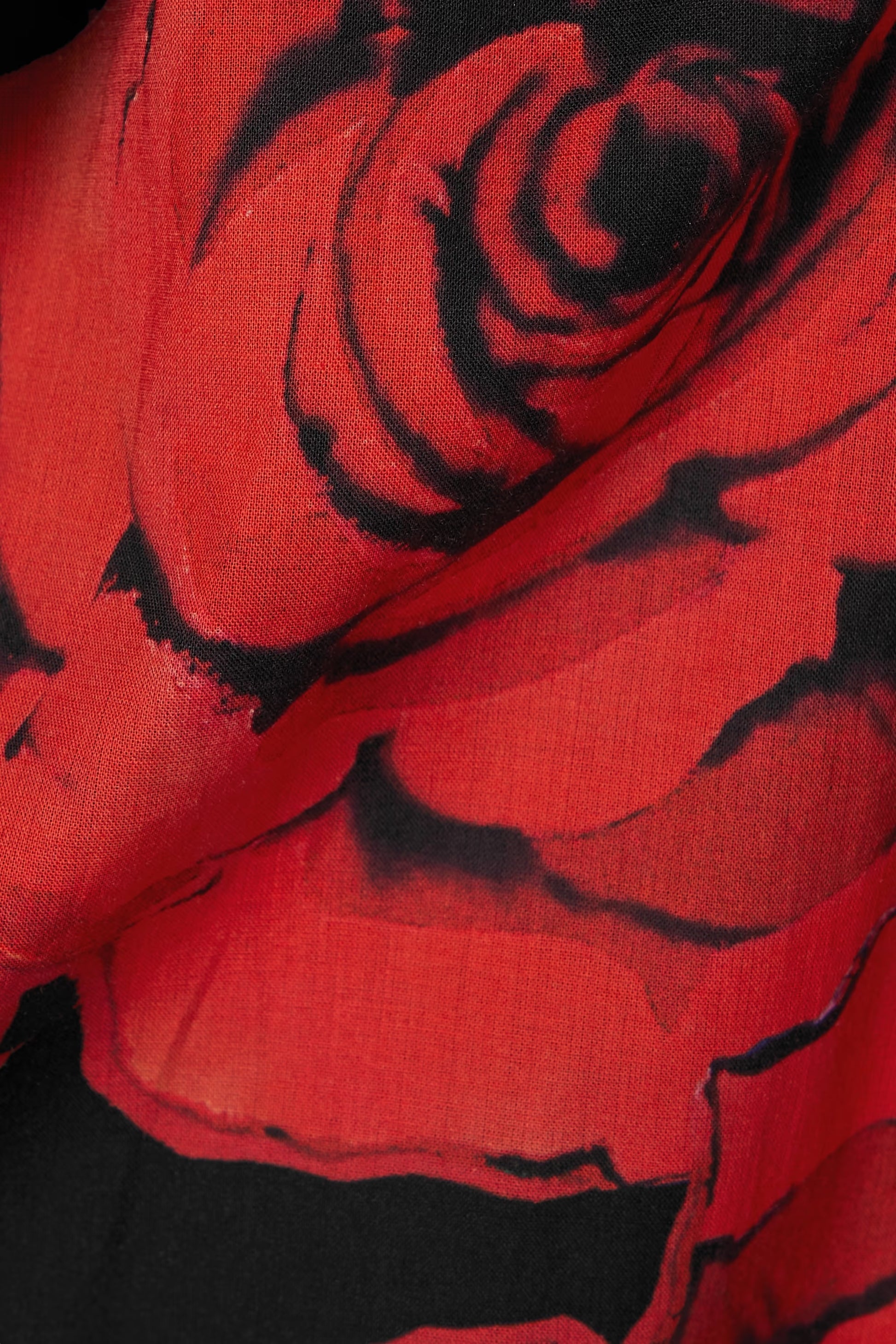 Black floral shirt dress with red rose print for women