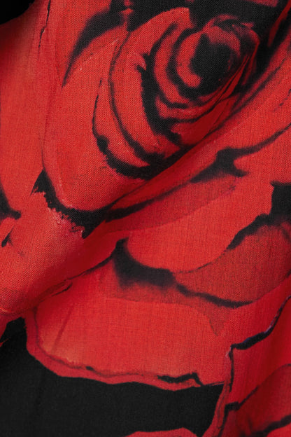 Black floral shirt dress with red rose print for women
