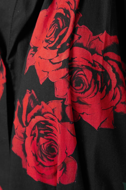 POSHBELLA black and red floral printed midi dress for modern women