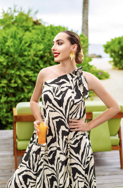 Zebra Print One Shoulder Maxi Dress