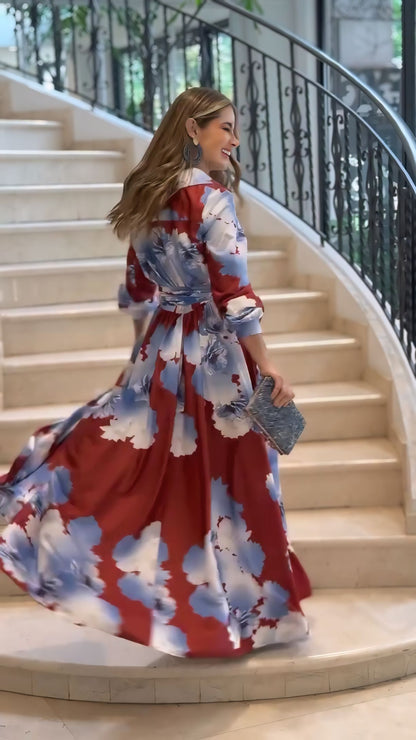 POSHBELLA floral shirt and long skirt set for brunch and workday chic