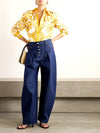 maiolica printed shirt, satin shirt for women, printed satin shirt, women’s formal shirt, golden printed shirt, yellow printed shirt for women, baroque print shirt, statement shirt for women, premium satin shirt, button down shirt for women, full sleeve shirt for women, designer printed shirt, elegant office wear for women, smart casual shirt, party wear shirt for women, stylish western wear, women’s fashion shirt, shirt for office meetings, printed shirt online India, PoshBella women’s wear