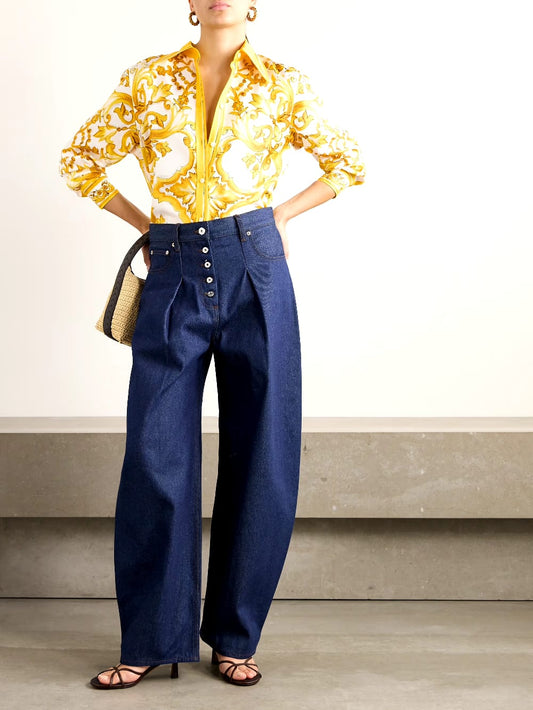 maiolica printed shirt, satin shirt for women, printed satin shirt, women’s formal shirt, golden printed shirt, yellow printed shirt for women, baroque print shirt, statement shirt for women, premium satin shirt, button down shirt for women, full sleeve shirt for women, designer printed shirt, elegant office wear for women, smart casual shirt, party wear shirt for women, stylish western wear, women’s fashion shirt, shirt for office meetings, printed shirt online India, PoshBella women’s wear