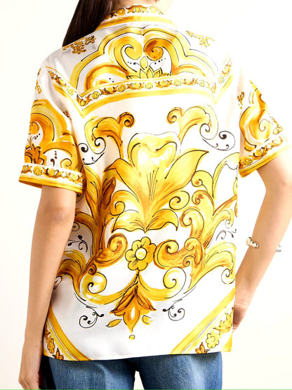 Yellow Floral Satin Shirt