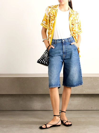 Yellow Floral Satin Shirt