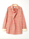 red beige plaid shirt for women, red checkered shirt, women’s rayon shirt, plaid shirt for women, checkered formal shirt, collared shirt for women, women’s office wear shirt, smart casual shirt, full sleeve shirt for women, stylish women’s shirt, casual western wear, PoshBella women’s fashion