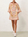 Wylie tunic dress, linen cotton dress for women, printed tunic dress, mini shirt dress, peach printed dress, summer dress for women, resort wear dress, vacation dress for women, collared tunic dress, casual western dress, printed mini dress, relaxed fit dress, brunch outfit for women, stylish summer outfits, women’s dresses online India, PoshBella dresses