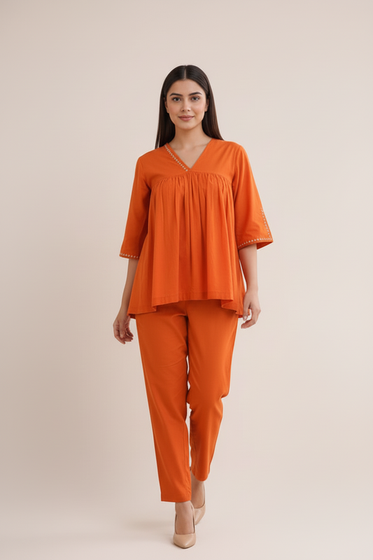 brown cotton kurta set